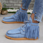 Bottines Chelsea plates à lacets et franges en daim