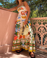 Sling graffiti print sleeveless wide hem dress