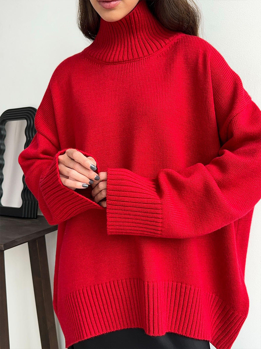 Pull ample en tricot à col roulé de couleur unie et confortable