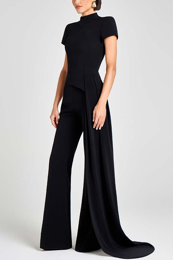 Conception unique d'ourlet latéral Ensemble deux pièces haut à manches courtes et pantalon slim fit