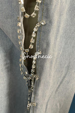 Mid-rise side cutouts diamond-studded wide-leg jeans