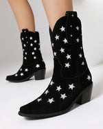 Chunky heeled five-pointed star low boots