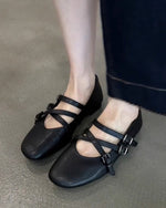 Sheepskin leather round toe cross strap flat Mary Jane shoes