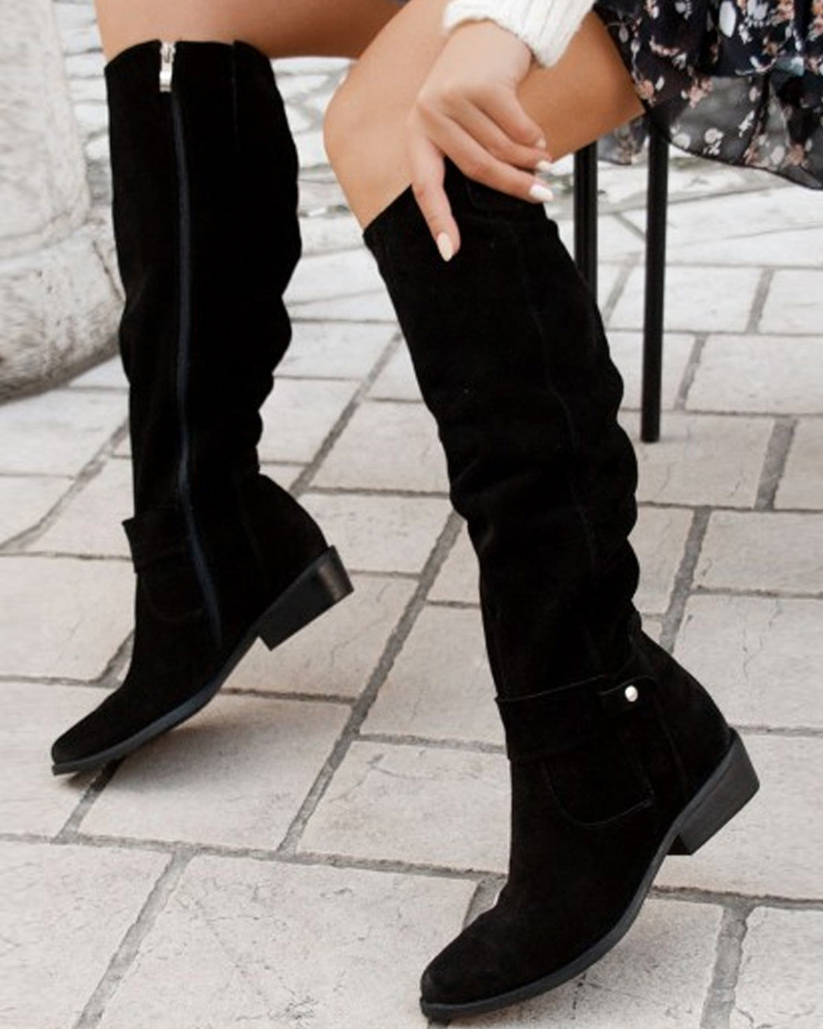 Polished Edge side zip low-heeled knee-high boots