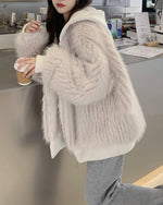 Veste ample à capuche en fausse fourrure de renard