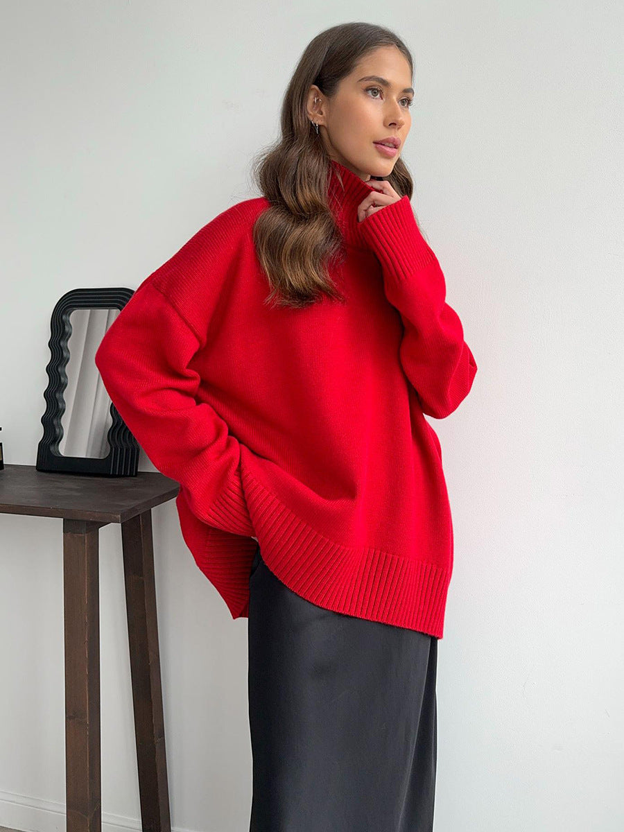 Pull ample en tricot à col roulé de couleur unie et confortable