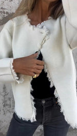 Round neck long-sleeved frosted edges woolen coat