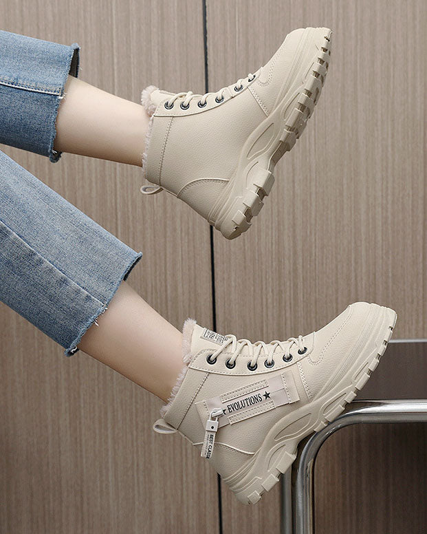 Thick Soled Lace-up Plush Lined Sports Shoes