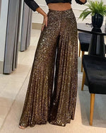 Shining debut Sequined high-waisted wide-leg pants