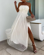 Off-shoulder tube top mesh slit tutu dress