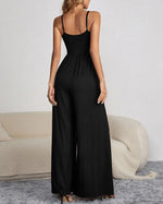 Solid Color Camisole Button-up Top Wide-leg Jumpsuit