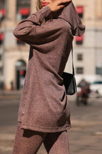 Solid Color Kangaroo Pocket Hooded Sweatshirt and Skinny Sweatpants Two-Piece Set