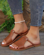 Chaussons plats à lanières tissées de couleur unie