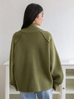 Cozy solid color stand collar zipper knitted cardigan top