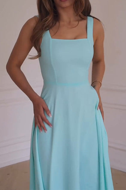 Solid color sleeveless square neck open back vest dress