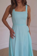 Solid color sleeveless square neck open back vest dress