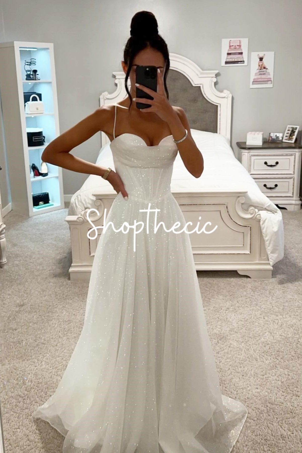 Sequined halter-neck bustier full skirt maxi dress