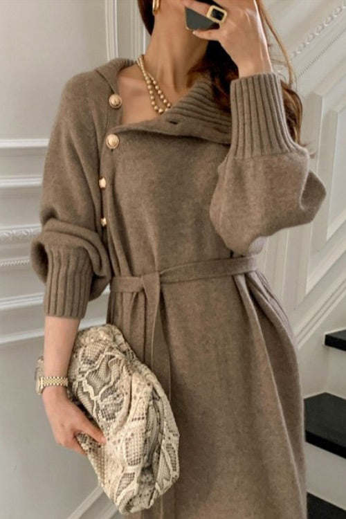 Woolly Haze shoulder buttons turtleneck long sweater coat