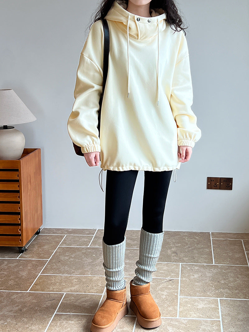 Halbhoher Kragen mit Knopfdetails, dicker, lockerer Kapuzenpullover