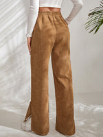 High waist corduroy slit hem trousers