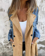 Mittellanger Denim-Patchworkmantel mit Anzugkragen