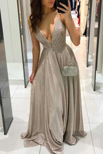 Deep V-neck Pockets Spaghetti Strap Backless Dress