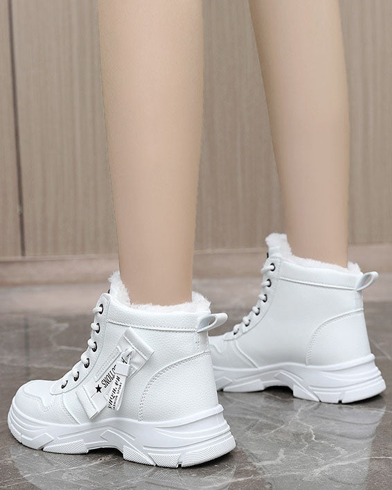 Thick Soled Lace-up Plush Lined Sports Shoes