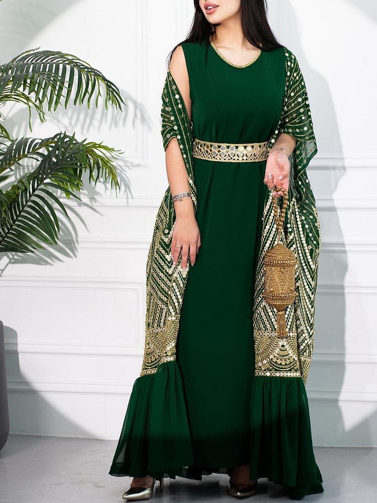 Wunderschönes Cape-Mantelkleid mit Fledermausärmeln, zweiteilig