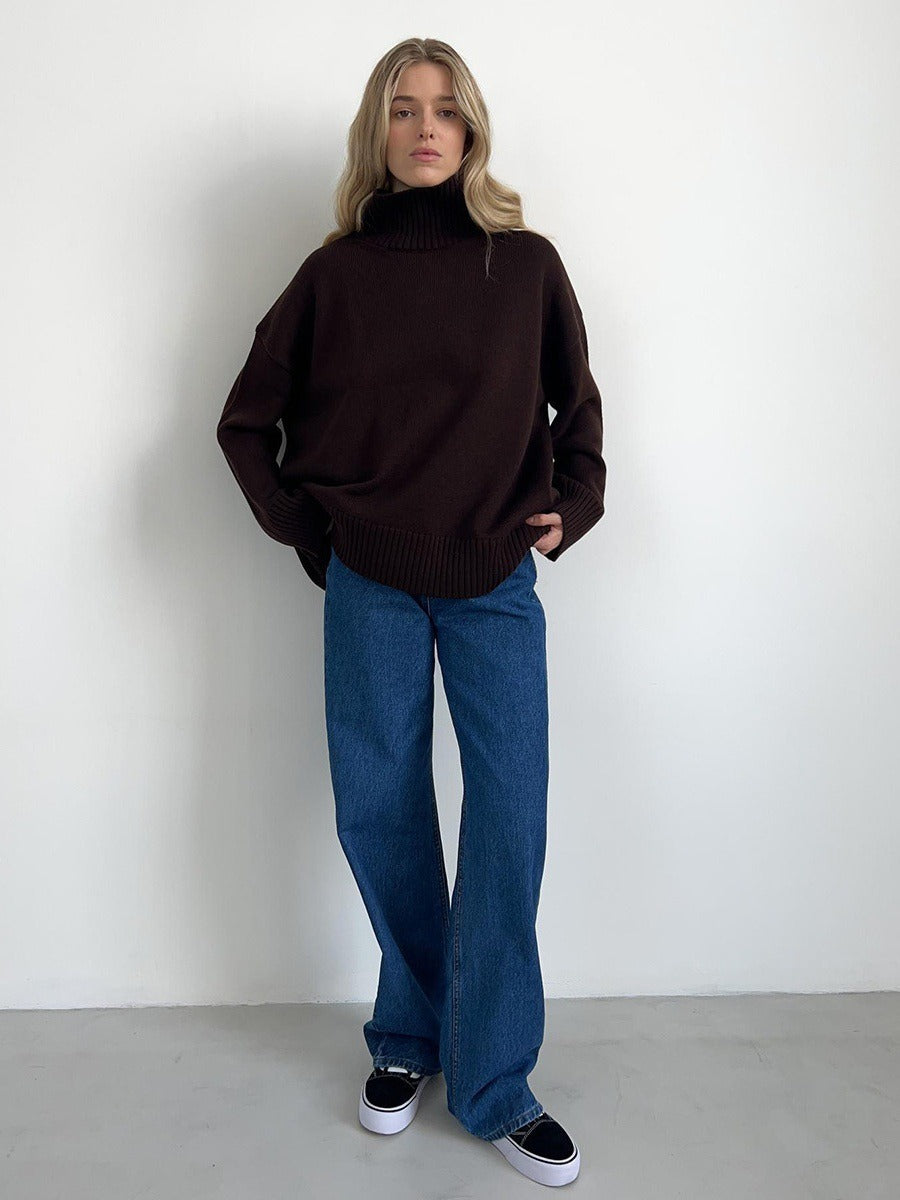 Loose-fitting turtleneck simple solid color pullover sweater