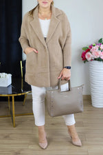 Suit collar elastic cuffs mid-length plush coat