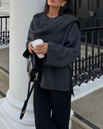 Parisian Boulevard Asymmetric scarf cropped knitted jacket