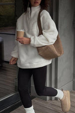 Warm Sherpa Half-Zip Stand Collar Sweatshirt