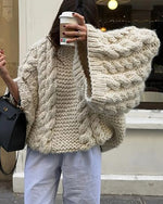 Golden RhineRound neck bell sleeve knitted loose sweater