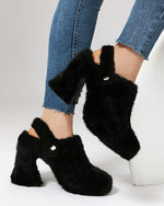 Chunky heeled platform furry shoes