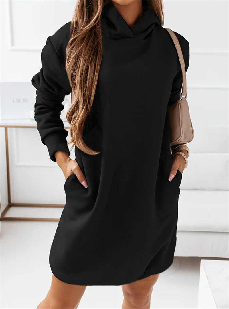 Robe sweat mi-longue poches à capuche