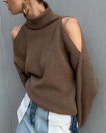 Chic Off-the-shoulder turtleneck long-sleeved sweater