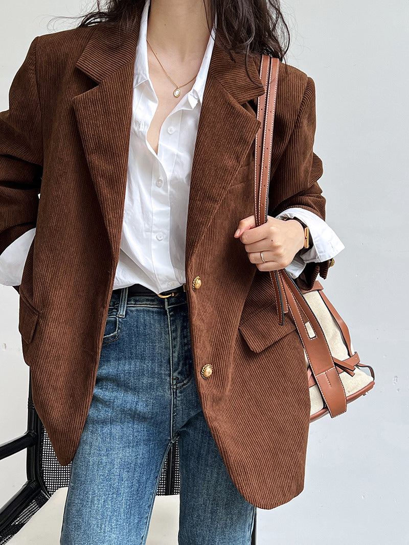 blazer vintage en velours côtelé avec boucle en métal ample