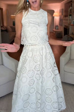 Ärmelloser, bestickter Rockanzug, lässiger, lockerer Urlaubs-Zweiteiler