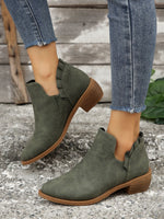 Ruffled Detail V-cut Chunky Low Heeled Slip On Ankle Botties