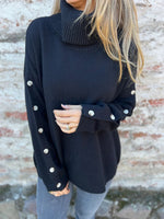 Turtleneck long sleeves button-down sleeves sweater