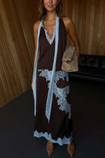 Satin paneled sleeveless top and skirt two-piece set