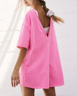 Mid-sleeve solid color Backless loose Romper