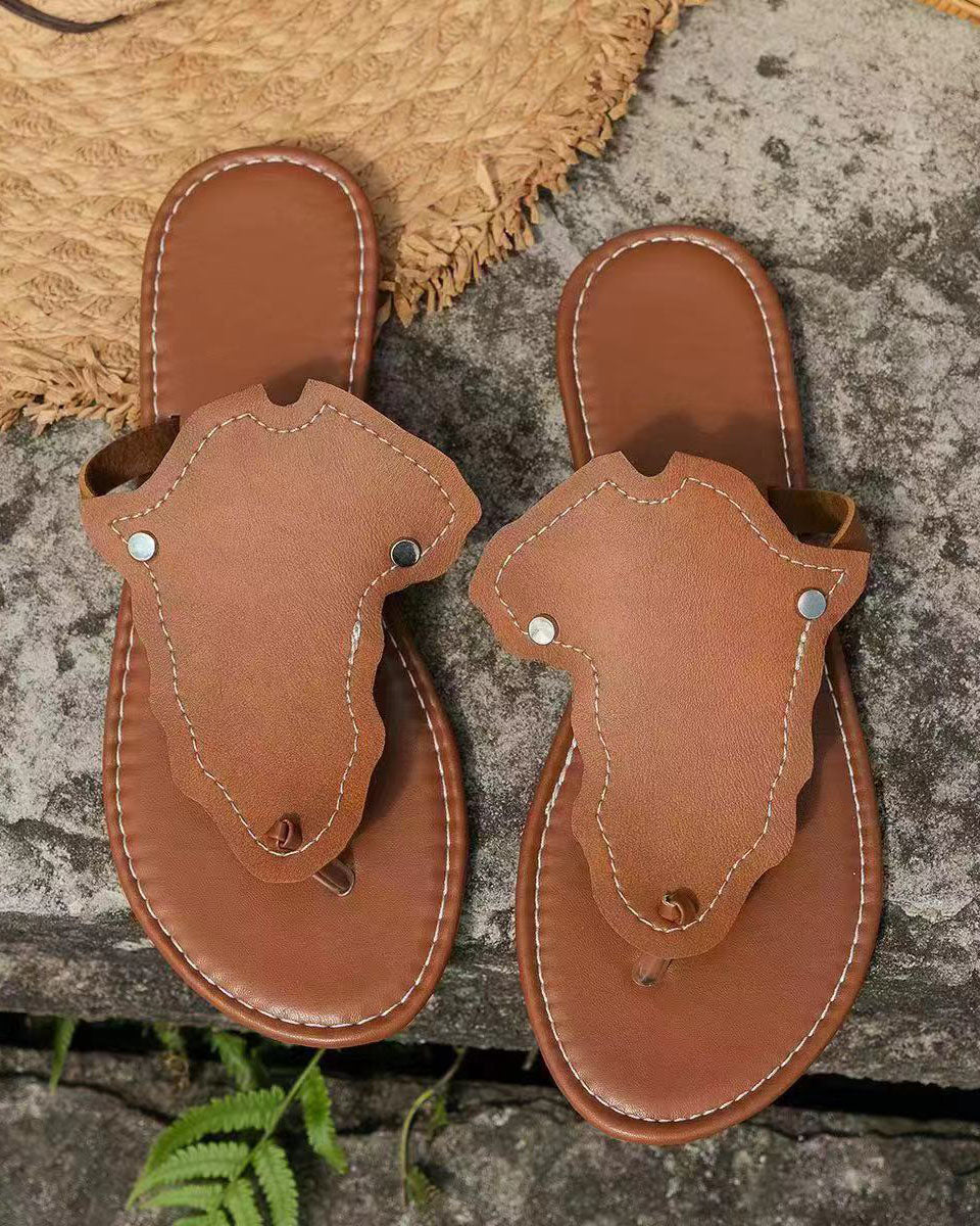 PU Leather Strap Flat Slippers