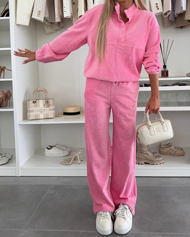 Ensemble deux pièces veste sweat-shirt à col montant boutonné et pantalon