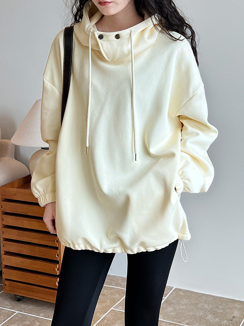 Halbhoher Kragen mit Knopfdetails, dicker, lockerer Kapuzenpullover