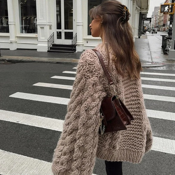 Golden RhineRound neck bell sleeve knitted loose sweater