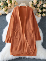 Orange loose knitted cardigan long coat