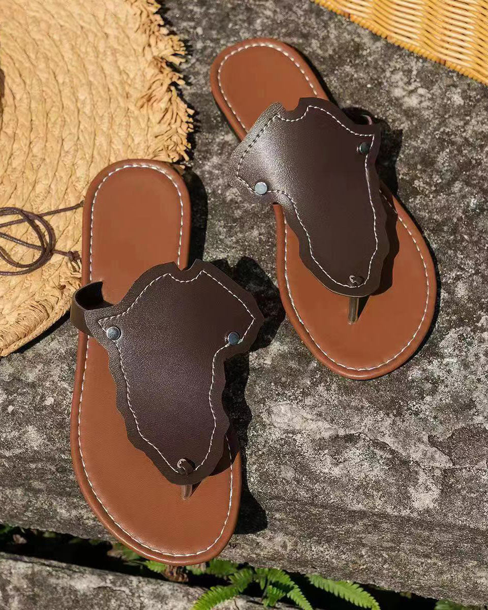 Pantoufles plates avec bracelet en cuir PU