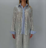 Loose casual sequined suit jacket and wide-leg pants two-piece suit