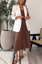 Wrap-around pleated midi leather dress